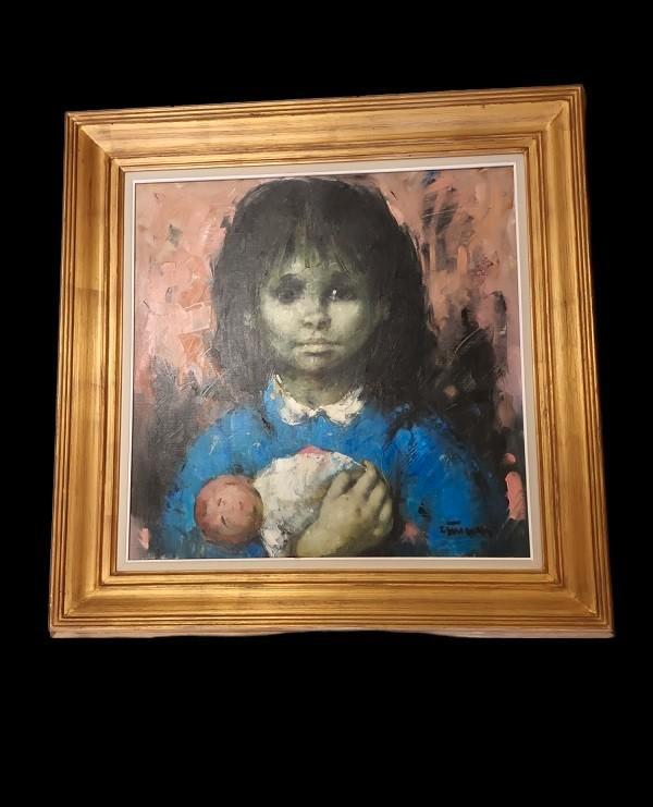 Victor Quiénen (1918-1983) meisje met pop, Antiek en Kunst, Kunst | Schilderijen | Klassiek, Ophalen
