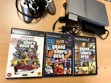 Playstation 2 Slim met 1 controller en 3 GTA games