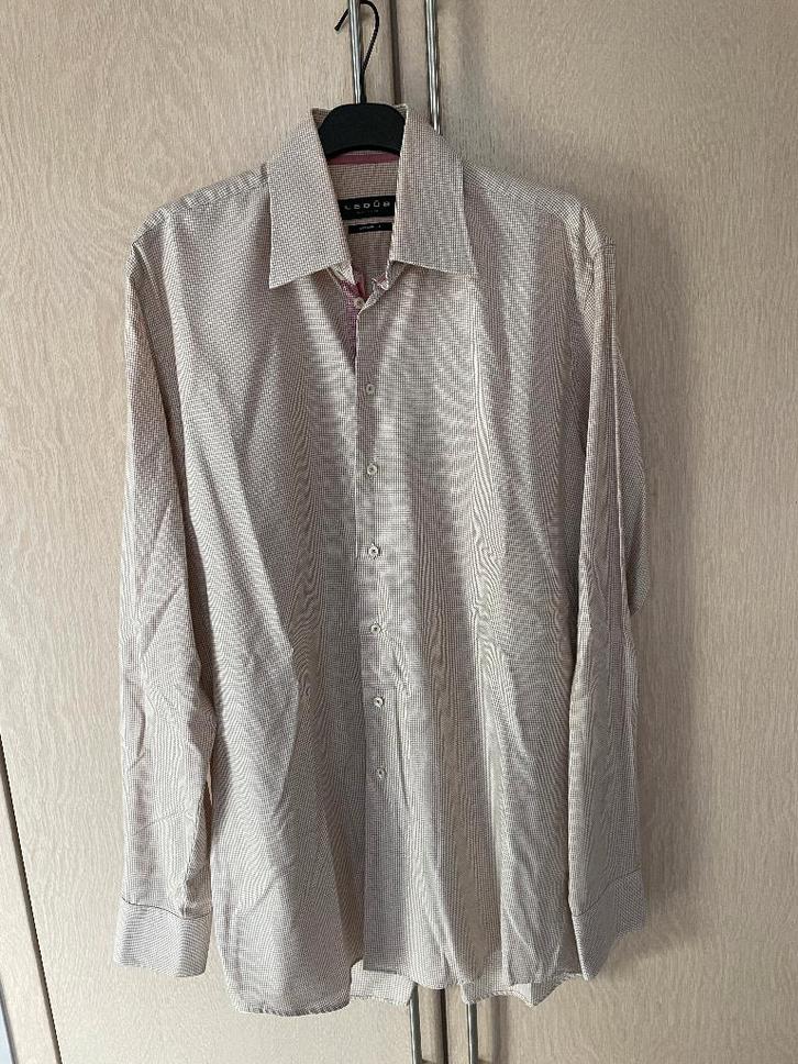 Beige ruitjeshemd Ledub 41, Kleding | Heren, Overhemden, Gedragen, Halswijdte 41/42 (L), Beige, Ophalen of Verzenden