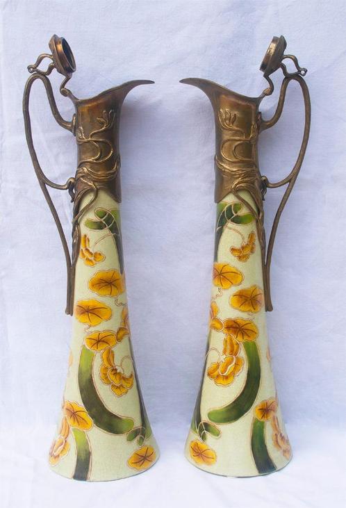 2 prachtige karaffen JBT 1906 naar Art Nouveau / Jugendstil, Huis en Inrichting, Woonaccessoires | Vazen, Zo goed als nieuw, Geel