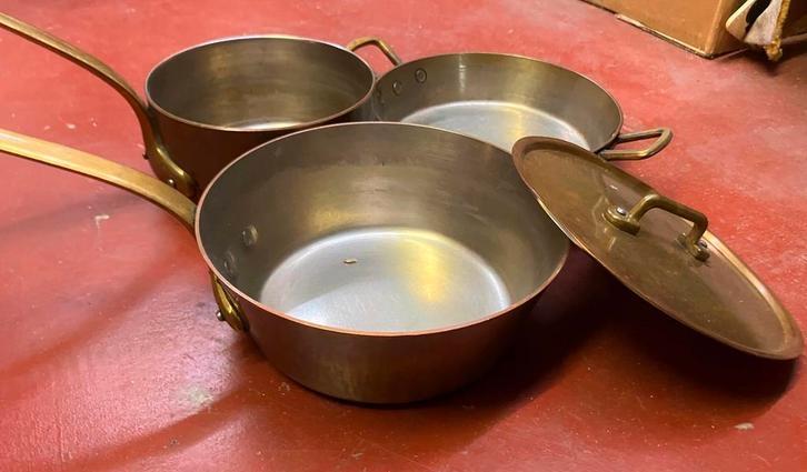 Set van 5 vintage koperen pannen- potten, Antiek en Kunst, Antiek | Brons en Koper, Koper, Ophalen of Verzenden