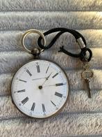 Zakhorloge met sleutel zilver , zie foto’s en beschrijving, Verzamelen, Ophalen of Verzenden, Gebruikt