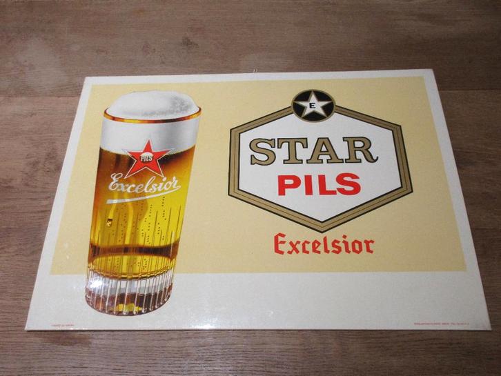 RECLAMEBORD BIER 30X40 STAR PILS BROUWERIJ EXCELSIOR GENT, Collections, Marques de bière, Comme neuf, Panneau, Plaque ou Plaquette publicitaire