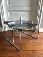 Set van 2 vintage salontafels in chroom en gerookt glas, Ophalen