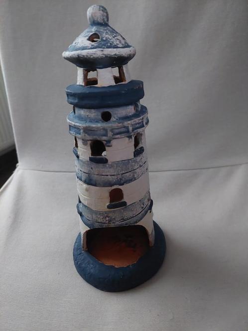 Photophore phare en céramique bleu/blanc 21cm de haut, Maison & Meubles, Accessoires pour la Maison | Bougeoirs & Bougies, Utilisé