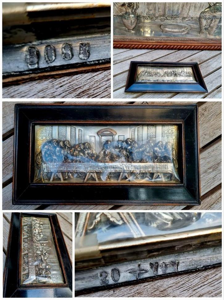 Laatste avondmaal, verzilverd koper, 26 x 13,5 cm, Antiek en Kunst, Antiek | Religieuze voorwerpen, Ophalen of Verzenden