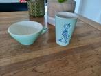 Pastel beker en soep kommetje met duim oortje Petrus Regout, Antiek en Kunst, Ophalen of Verzenden