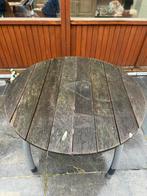 Teak tafel rond diameter 100cm met 4 stoelen opknapwerk aan, Enlèvement, Utilisé, Rond