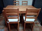 Eenvoudige, mooie  houten eettafel + 4 stoelen, dringend weg, Huis en Inrichting, 50 tot 100 cm, 100 tot 150 cm, Grenenhout, Rechthoekig