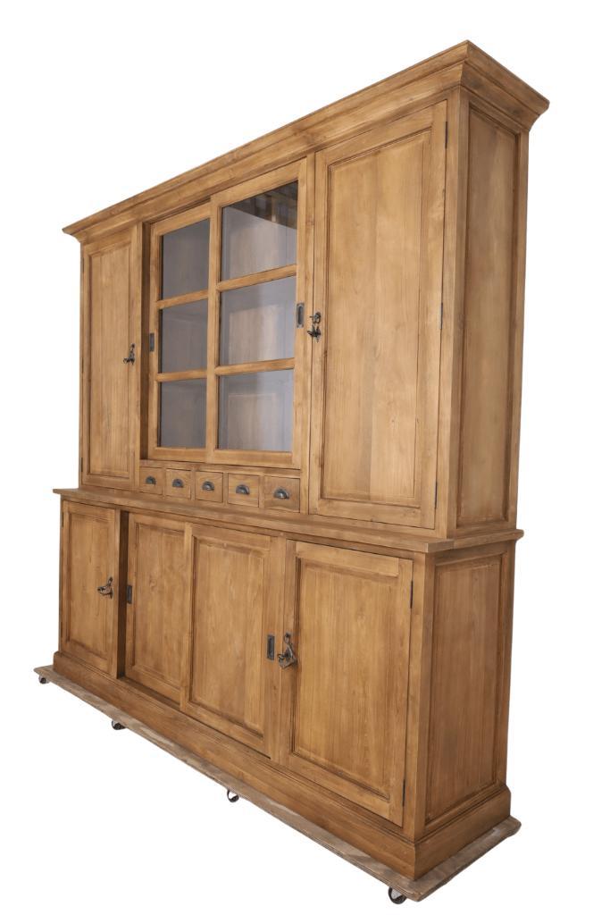 Teakhouten landelijke vitrinekast 240, Huis en Inrichting, Kasten | Vitrinekasten, Nieuw, 200 cm of meer, 200 cm of meer, 25 tot 50 cm