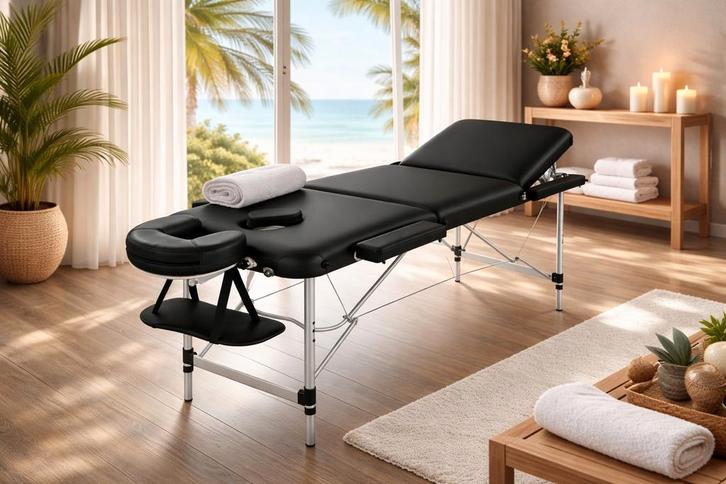 Table de massage pliante professionnelle noire – comme neuve, Sports & Fitness, Produits de massage, Table de massage, Enlèvement