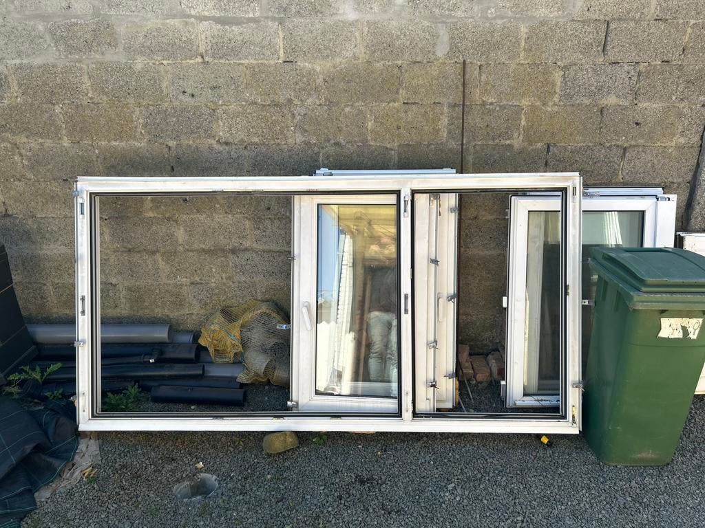 3st ramen wit PVC dubbel glas, Doe-het-zelf en Bouw, Raamkozijnen en Schuifdeuren, Ophalen, Kunststof, Gebruikt, Raamkozijn