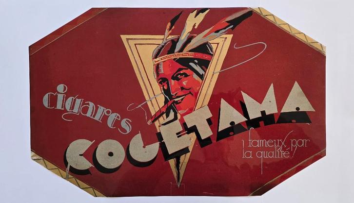 COGETAMA sigarenreclame rond 1930, Verzamelen, Biermerken, Gebruikt, Reclamebord, Plaat of Schild, Ophalen of Verzenden