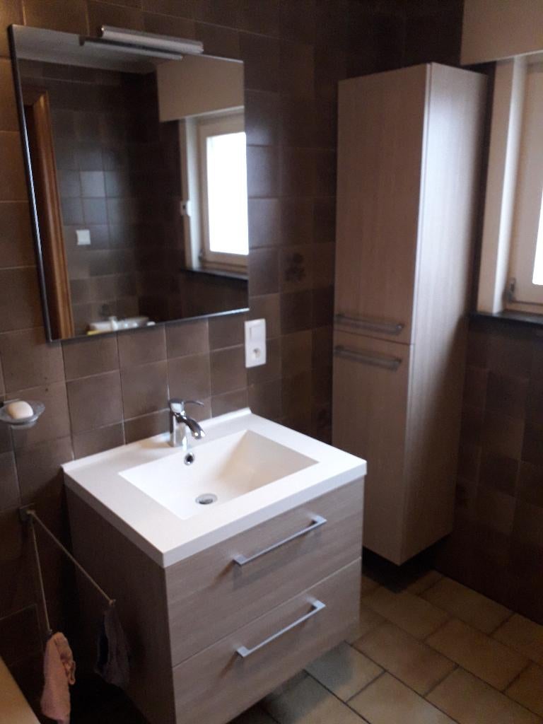 Badkamermeubel met lavabo en mengkraan, spiegel, hangkast, Ophalen, Zo goed als nieuw, 25 tot 50 cm, 50 tot 100 cm