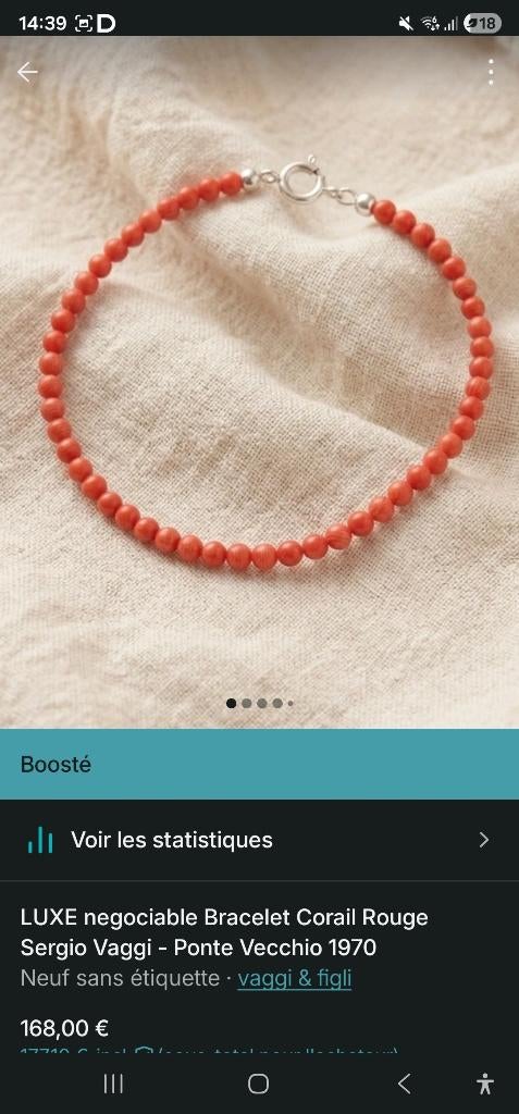 Bracelet rare corail rouge ponte vecchio, Bijoux, Sacs & Beauté, Avec pierre précieuse, Argent, Envoi, Neuf