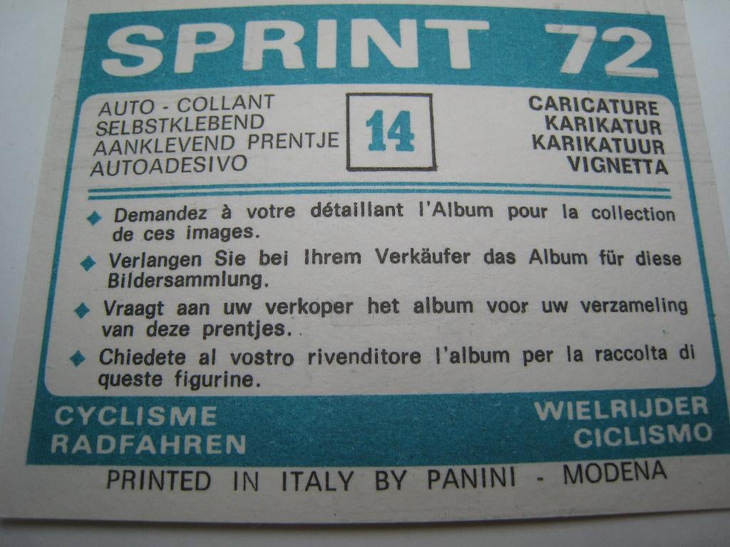 Caricature numéro 14 de Panini Sprint 1972, Envoi, Comme neuf, Autocollant