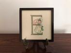 Lijst kader handwerk letter E meisje poes / kat achter glas, Enlèvement ou Envoi
