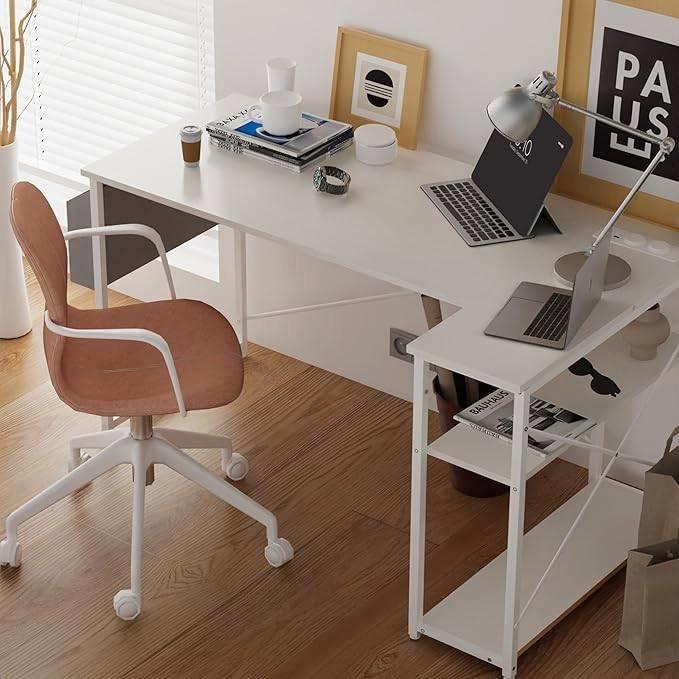 Petit bureau en forme de L - Blanc - Rangement&Prise&USB C, Huis en Inrichting, Bureaus, Zo goed als nieuw, Computerbureau, Modern