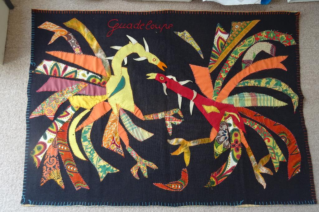 Kunstwerk van dieren, hanengevechten in stof -Madras, Ophalen of Verzenden