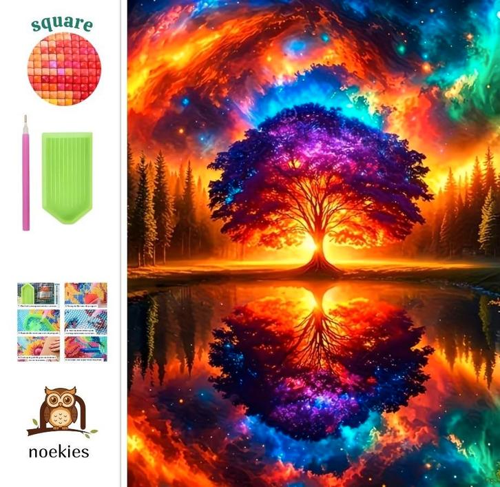 nr 67 Diamond Painting spiegel boom 50x40cm (vierkant), Hobby en Vrije tijd, Knutselen, Nieuw, Knutselwerk, Ophalen of Verzenden