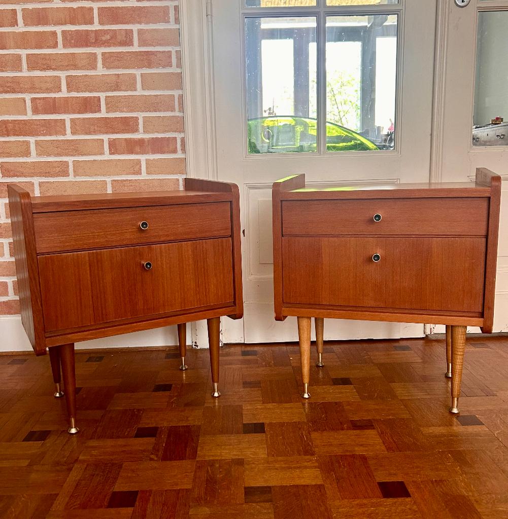 Nachtkastjes MDK jaren 60s, Huis en Inrichting, Tafels | Bijzettafels, Zo goed als nieuw, Rechthoekig, 45 tot 60 cm, Minder dan 55 cm