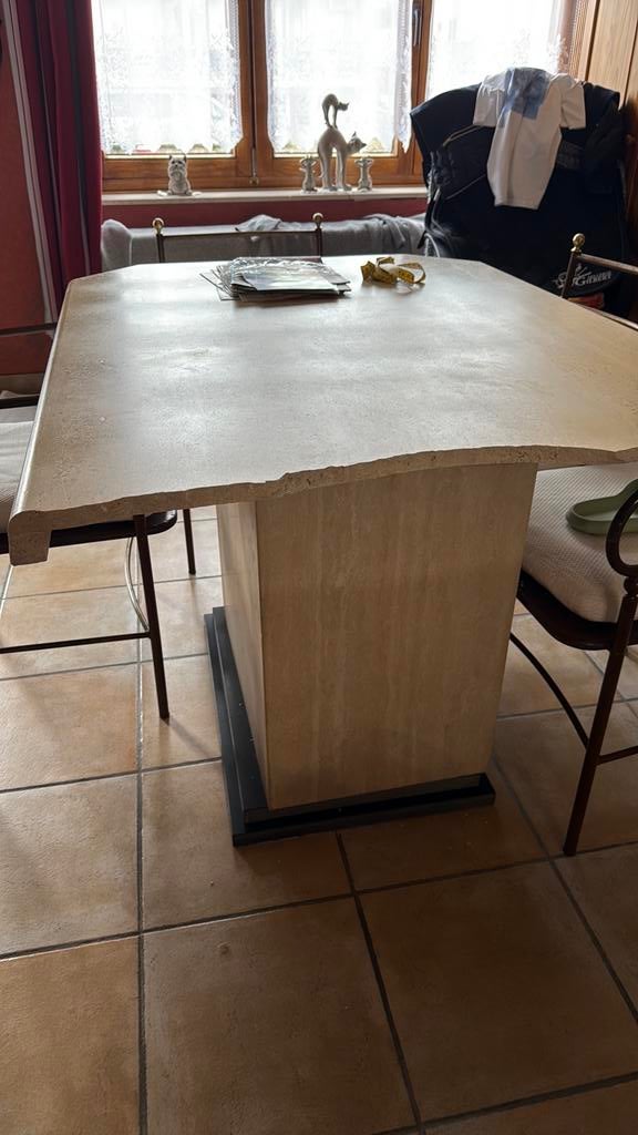 Table cassée + pied en travertin comme neuf, 150 à 200 cm, Cinq personnes ou plus, Enlèvement, Utilisé