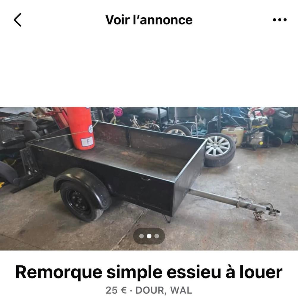 Remorque simple essieu a louer, Auto diversen, Aanhangers en Bagagewagens, Gebruikt, Ophalen