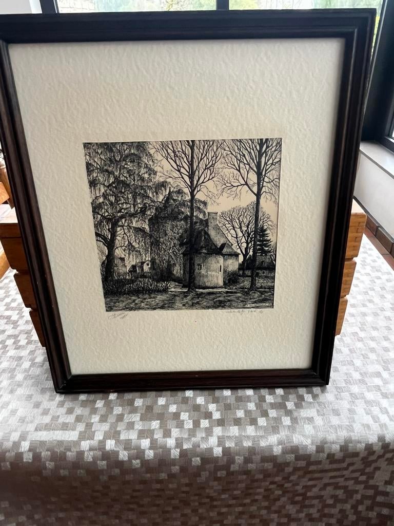 Uniek pentekening Waterkasteeltje Gooik 1/1 ‘87, Antiek en Kunst, Ophalen