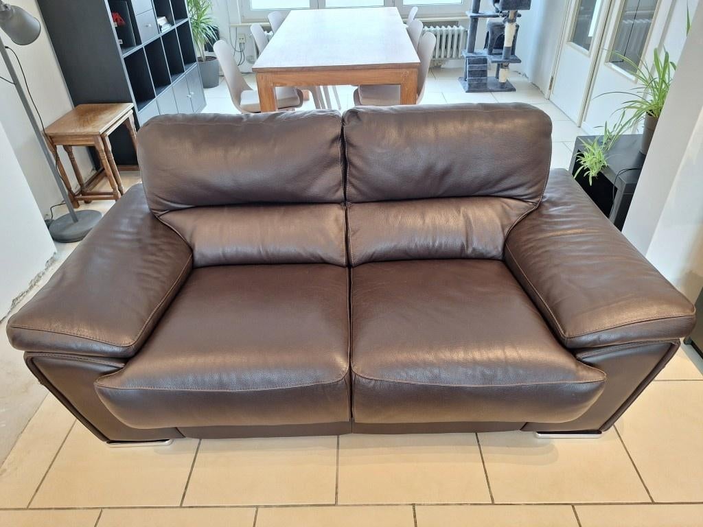 Buitenkans! Mooie lederen 2-zit + 3-zit aan redelijk bod, Maison & Meubles, Canapés | Coins salons complets, Comme neuf, Cuir
