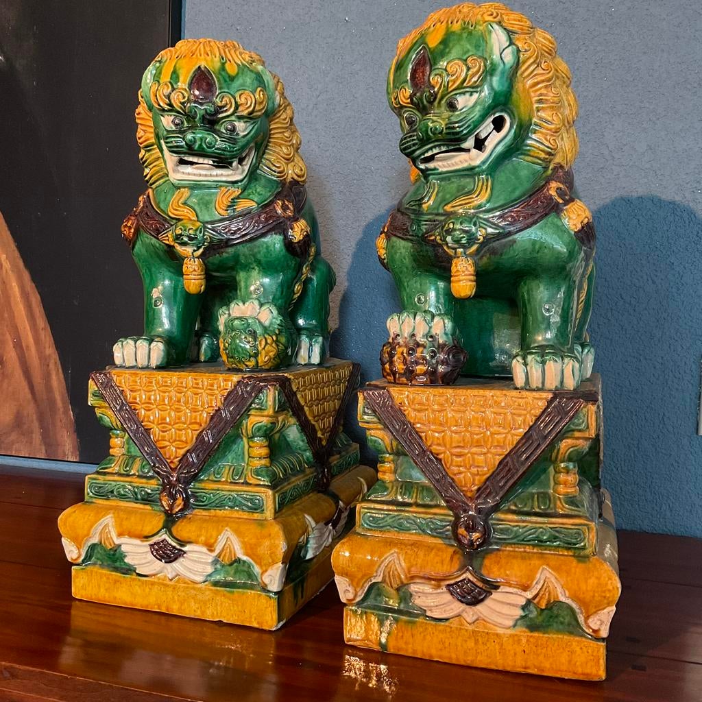 Set Chinese Sancai Foo Dogs 47cm. Tempelleeuwen., Ophalen