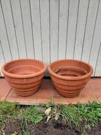 Set van 2 terracotta potten (38 cm diameter), Tuin en Terras, Bloempotten, Gebruikt, Rond, Minder dan 40 cm, Balkon