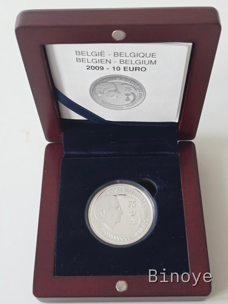 Pièce 10€ Belgique 2009 Albert II + box acajou, Belgique, 10 euros, Argent