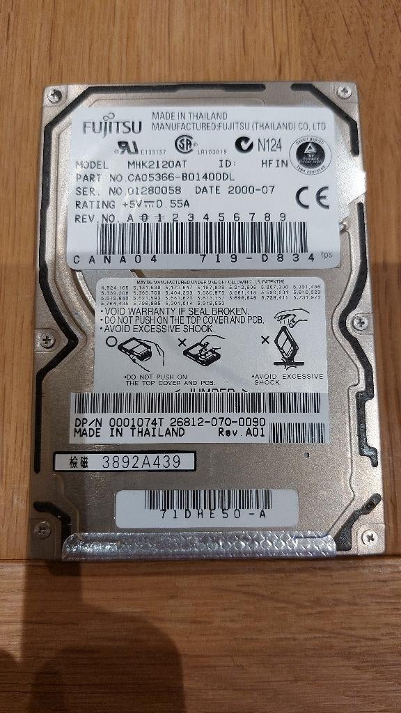 HDD 2.5 FUJITSU 12 GB IDE - MHK2120A, Computers en Software, Harde schijven, Gebruikt, Laptop, Intern, HDD, IDE, Ophalen
