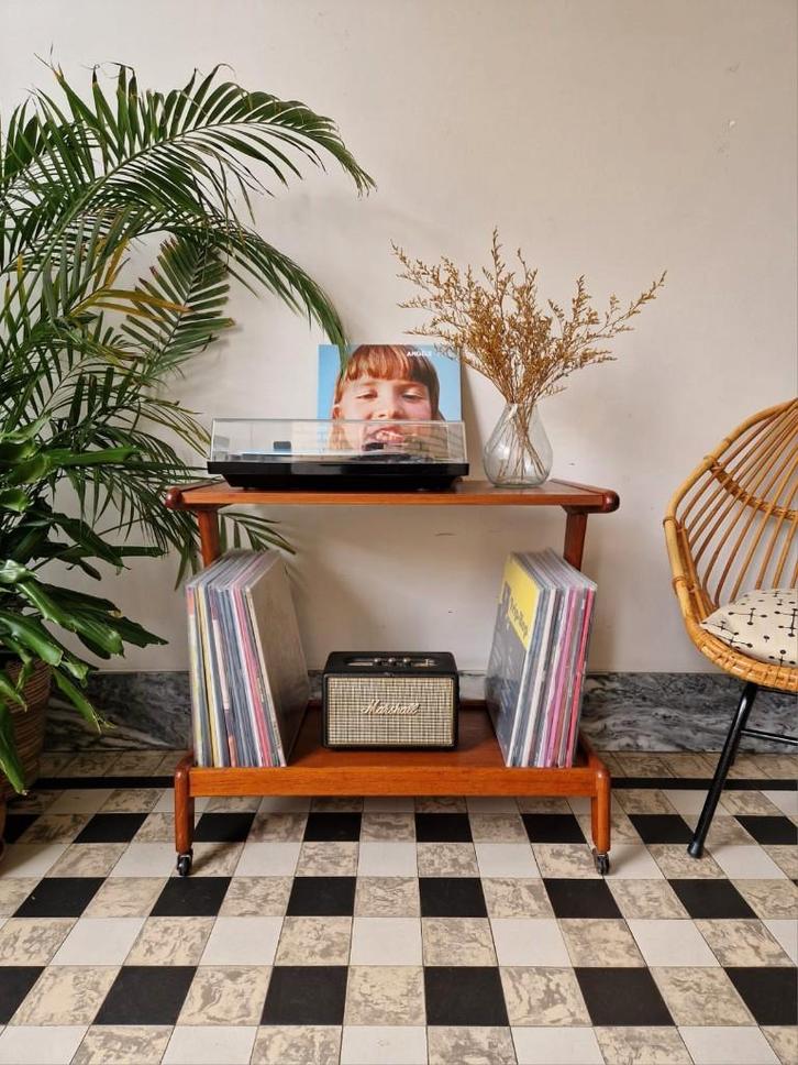 Vintage midcentury platenspeler meubel | trolley | retro, Huis en Inrichting, Tafels | Sidetables, Gebruikt, 25 tot 50 cm, 50 tot 100 cm