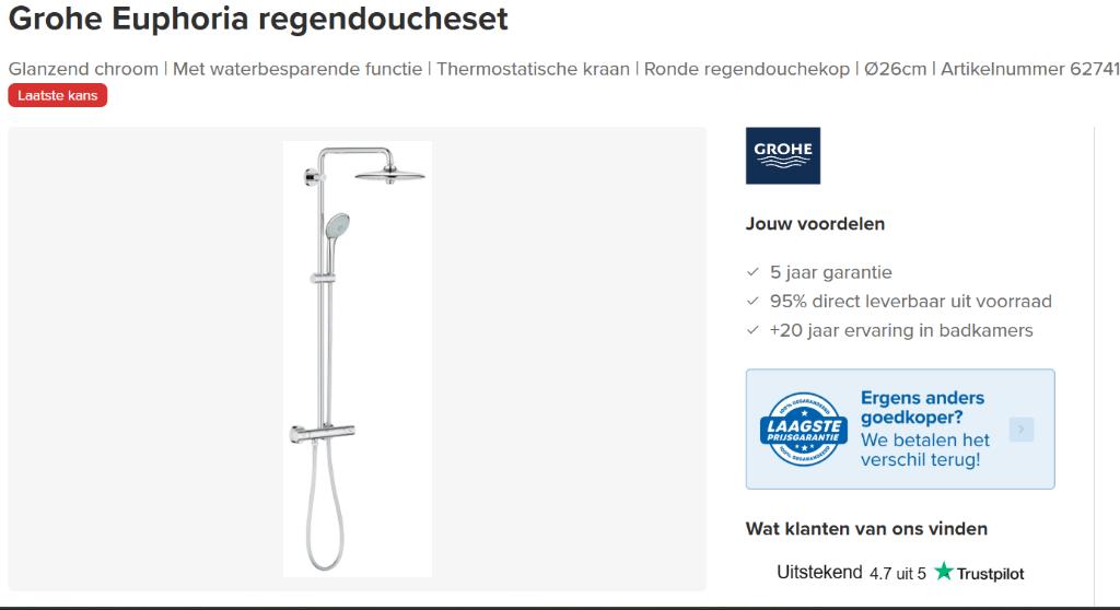 Grohe Euphoria regendoucheset, Bricolage & Construction, Sanitaire, Neuf, Douche, Chrome, Enlèvement