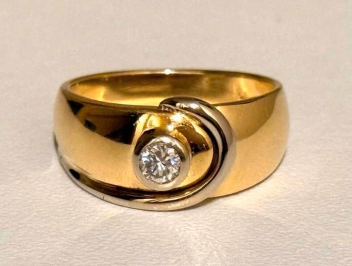 Ring 18 karaat goud 5,9 gram met natuurlijke VS1 diamant!, Bijoux, Sacs & Beauté, Bagues, Femme, 17 à 18, Jaune, Or, Avec pierre précieuse