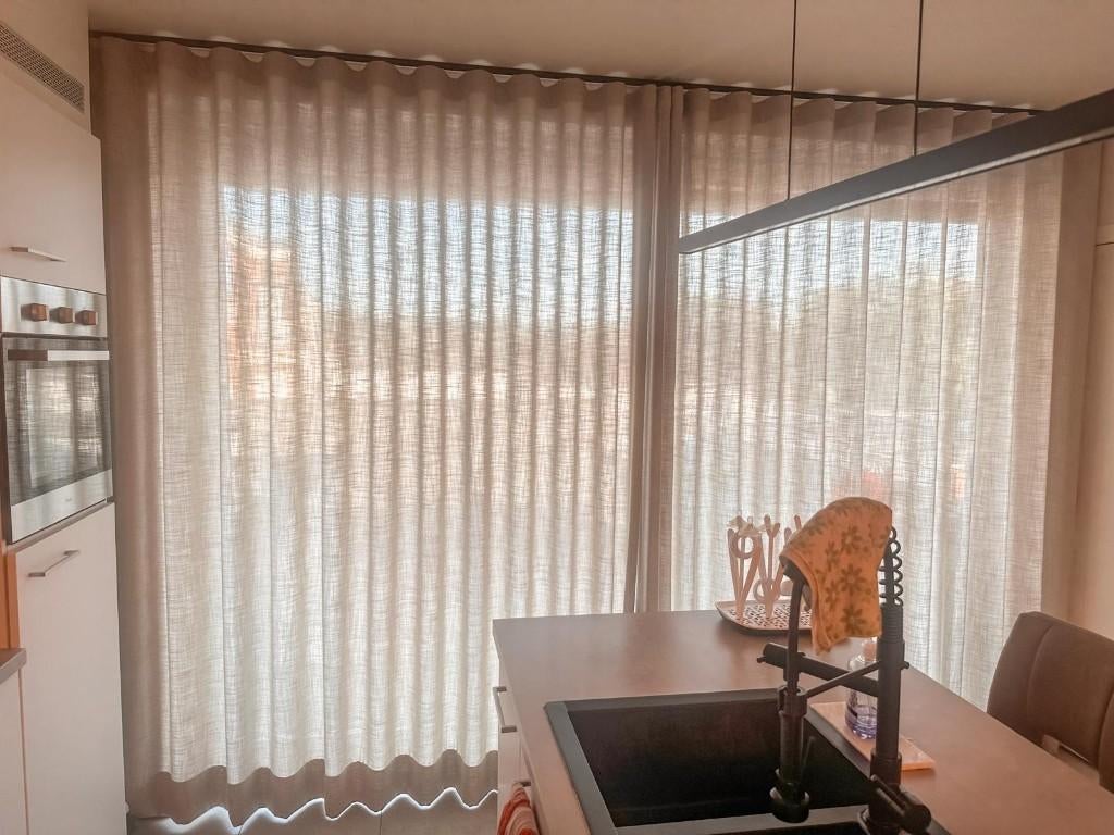 Overgordijnen met wave plooi + rail (POP-ART Halle), Ophalen, Zo goed als nieuw, Beige