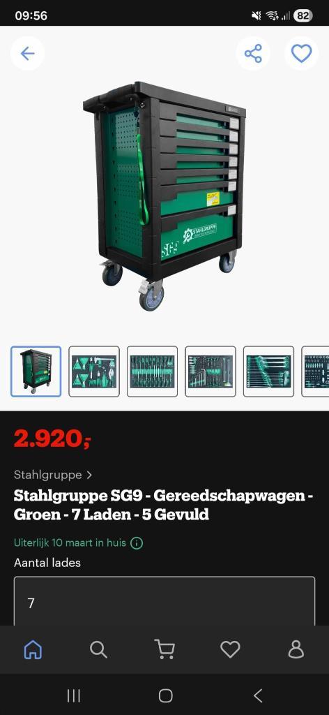 Groene professionele gereedschapswagen (2 in voorraad), Bricolage & Construction, Boîtes à outils, Neuf, Remplie, Enlèvement