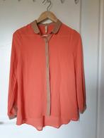 fijne bloes oranje / camel bruin + los lint om te strikken S, Kleding | Dames, Blouses en Tunieken, Oranje, Gedragen, Ophalen of Verzenden