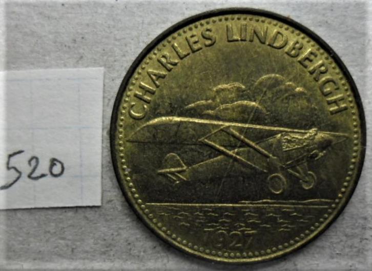 Schelp 26mm Charles Lindbergh koperen penning, Postzegels en Munten, Penningen en Medailles, Overige materialen, Ophalen of Verzenden