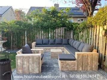 Steigerhout Loungebank Met kussens Hoekbank Tafel Tuinbank ! beschikbaar voor biedingen