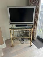 Table (TV/d'appoint) avec bord doré, Comme neuf, Métal, 50 à 100 cm, Rectangulaire