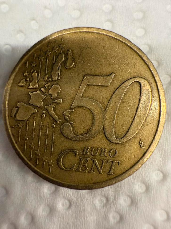 2002 Griekse 50 cent munt met een 'F' in een van de sterren, Postzegels en Munten, Munten | Europa | Euromunten, Ophalen