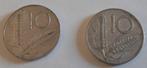 2 Italiaanse 10 lira munten 1955 en 1956 in goede staat, Italië, Ophalen of Verzenden