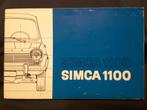 Instructieboekje Simca 1100, Franstalig., Ophalen of Verzenden