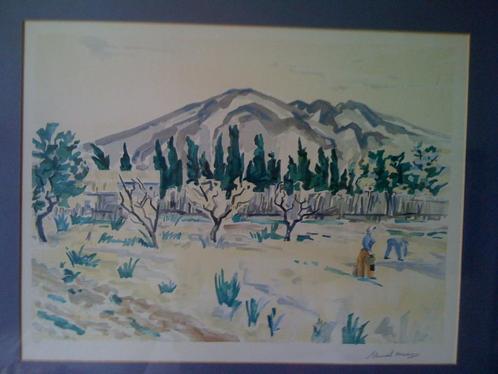 lithografie Manoël Pillard (1946) Paysage des Alpilles, Antiek en Kunst, Kunst | Schilderijen | Klassiek, Ophalen of Verzenden