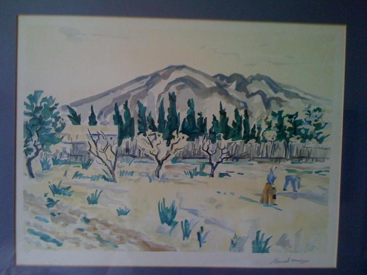 lithografie Manoël Pillard (1946) Paysage des Alpilles, Antiek en Kunst, Kunst | Schilderijen | Klassiek, Ophalen of Verzenden