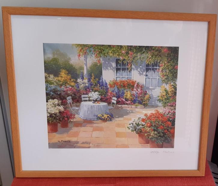 artist-signed print van Helge Fabris  (bloementerras), Antiek en Kunst, Kunst | Etsen en Gravures, Ophalen