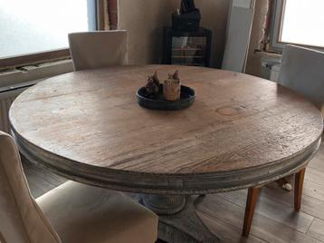 Mooie robuuste ronde tafel in massief teakhout  disponible aux enchères