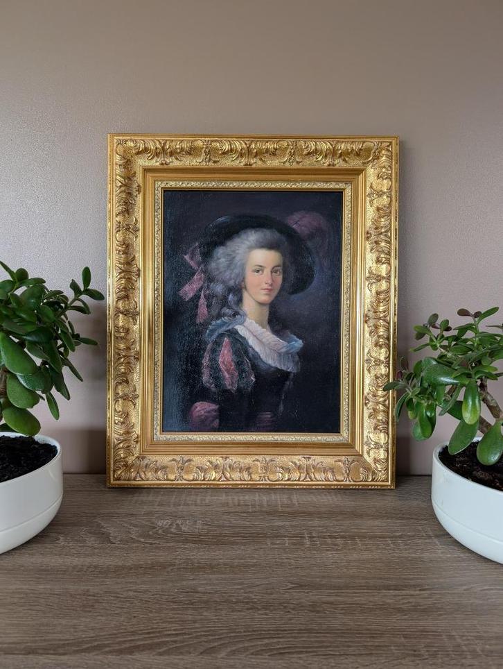 Peinture sur toile Portrait fille noble style Louis XVI, Antiek en Kunst, Kunst | Schilderijen | Klassiek, Ophalen of Verzenden